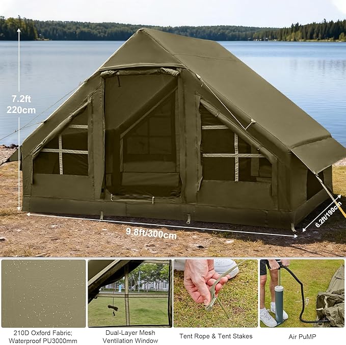 Inflatable Tents for Camping,Easy Blow Up Tent with Hand Pump,4 Seasons Waterproof Air Inflatable Camping Tent House for Family Weekend Camping