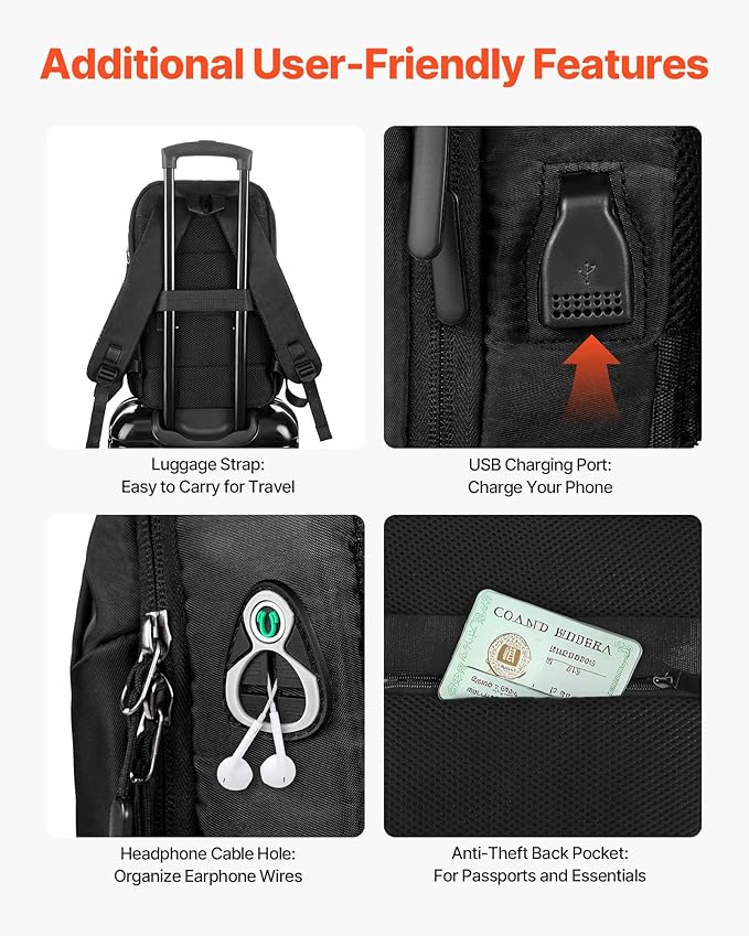 VEVOR Lightweight Backpack, 26 L Travel Hiking Backpack, Water-Resistant Backpacks with USB Charging Port and Anti-Theft Pocket, Fits 15.6 in Laptop, for Men & Women Travel Camping Riding