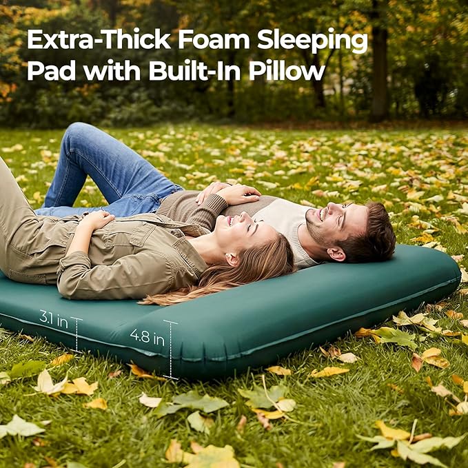OGERY Self Inflating Sleeping Pad with Electric Pump, 3.15" Ultra-Thick Memory Foam Camping Pad, 4 Season Camping Mattress Pad with Built-in Pillow, Camping Essentials Gear for Tent Travel Car
