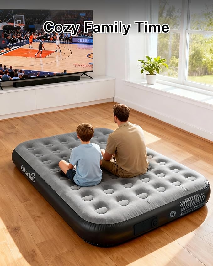 Queen Air Mattress with Built in Pump, Inflatable Mattress for Home, Blow up Air Bed 2 Min Quick Inflation and Deflation, Thin Velvet Top, 10'' Queen Size Gray