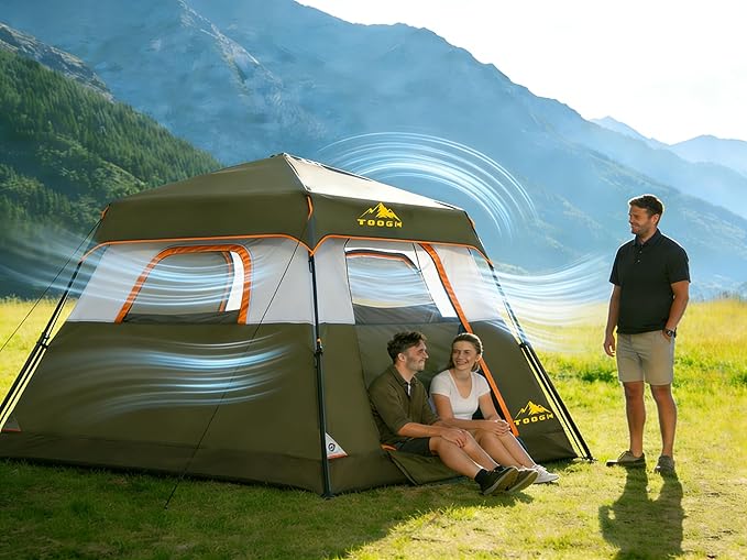 3/4 Person Camping Tent with 1 Door, 4 Windows, and Upgraded Ventilation– Instant Setup, Waterproof, 8'x 8'x 67''Oxford Fabric Floor Pop Up in 60 Seconds Includes Rainfly and Backpack