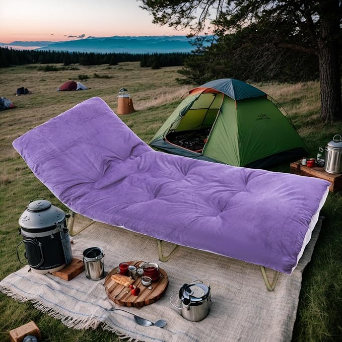 Folding Camping Cot Pad - Portable & Comfortable Outdoor Sleeping Mat with Elastic Strap, Lightweight Waterproof Bottom Mattress Pad