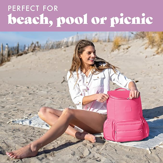 Fit & Fresh Insulated Backpack Soft Cooler – Leak-Resistant Beach & Travel Bag for Women, 24 Can Capacity Picnic & Cooler Bag