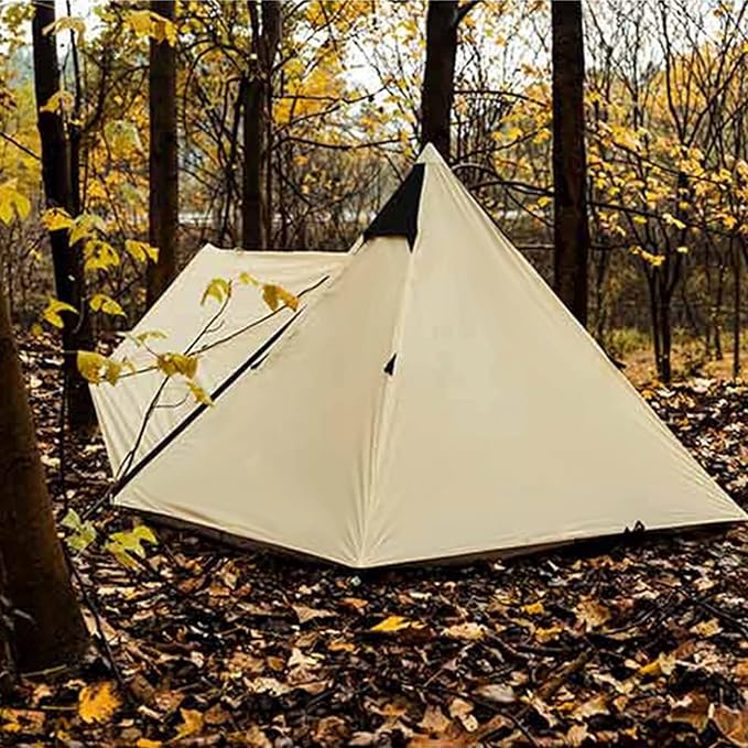 Outdoor Camping Tent, Cotton Canvas Pyramid Bell Tent, Double Layer Family Tent, Perfect for Backpacking, Camping, Hiking, Bushcraft, Travel, Winter Camping