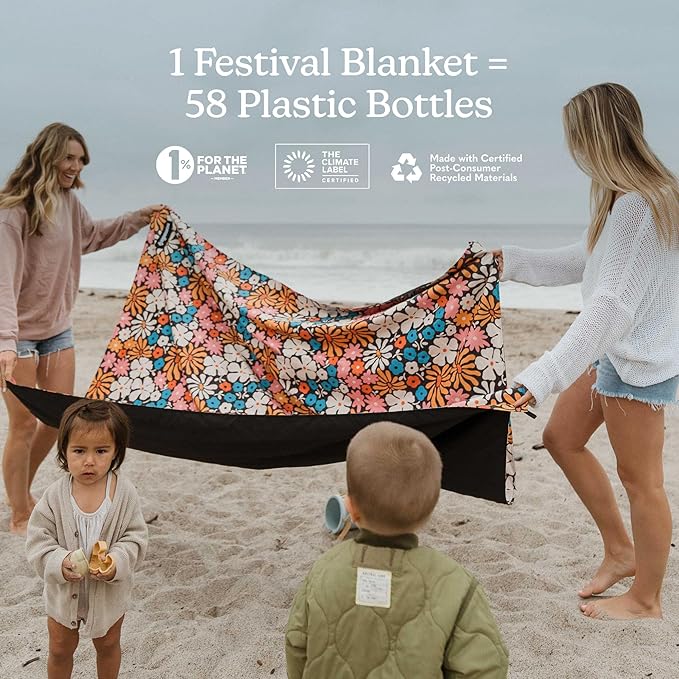 Nomadix Festival Blanket - Perfect for Picnics, Camping, & Lawn Seating - Plush Top & Water Resistant Base - Made with Post Consumer Recycled Materials - Hula Multi - 60x72