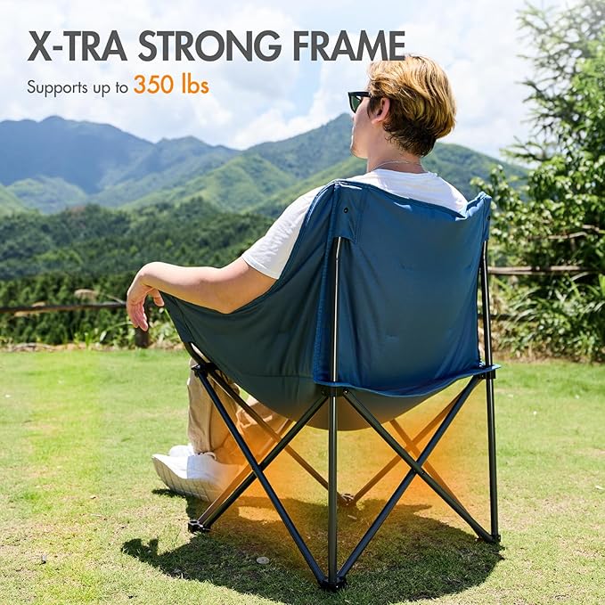 PORTAL 32In Extra Wide Camping Chair for Adults, Oversized Folding Chair with Cup Holder & Carry Bag, Heavy-Duty Outdoor Chair Supports 350 lbs, Portable for Camping, Lawn, Patio