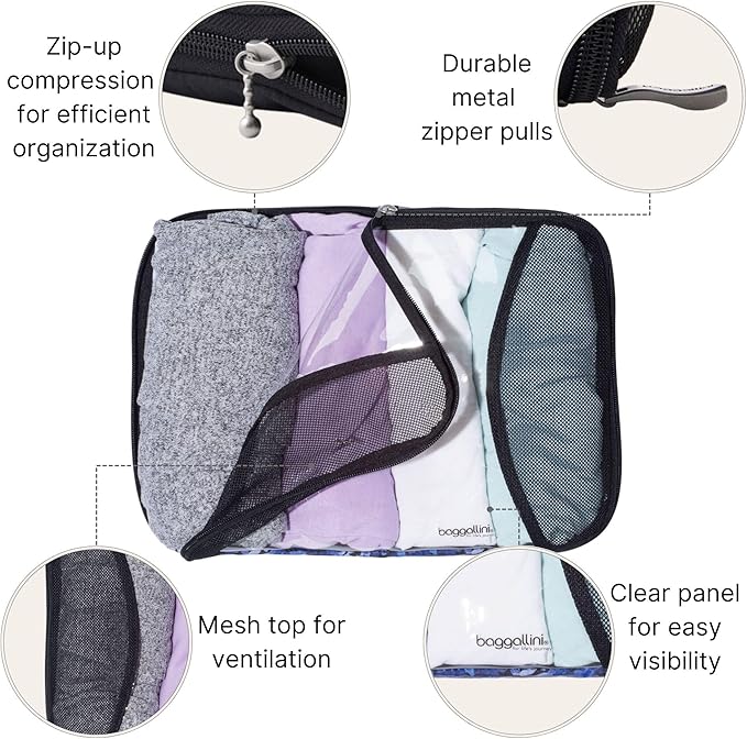 Baggallini Compression Cube 3-piece set - Lightweight Compression Packing Cubes for Travel