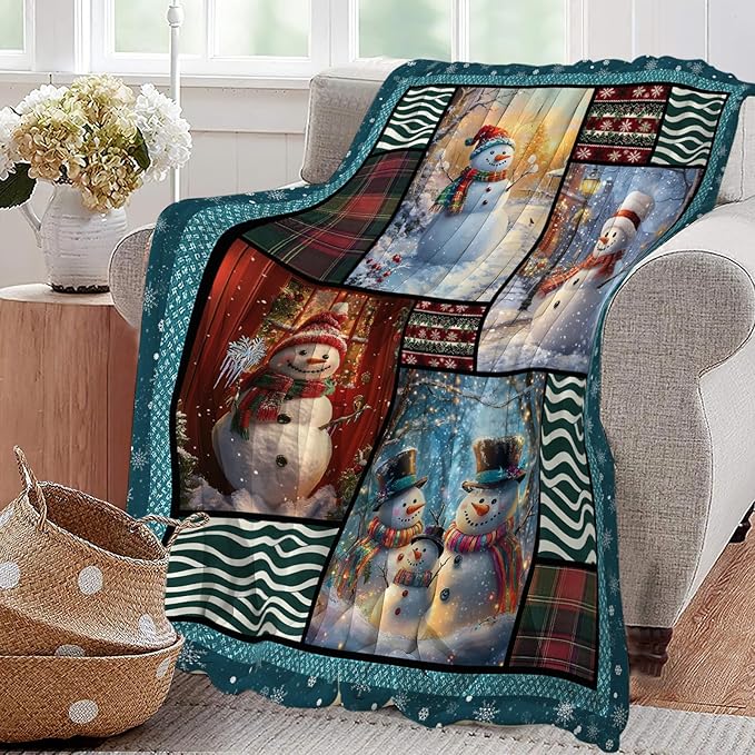 Snowmen Blanket Christmas Winter Snowmen Lover Throw Blankets Gifts for Girls Boys Kids Soft Cozy Fleece Plush for Couch Sofa Bed 50"x40"