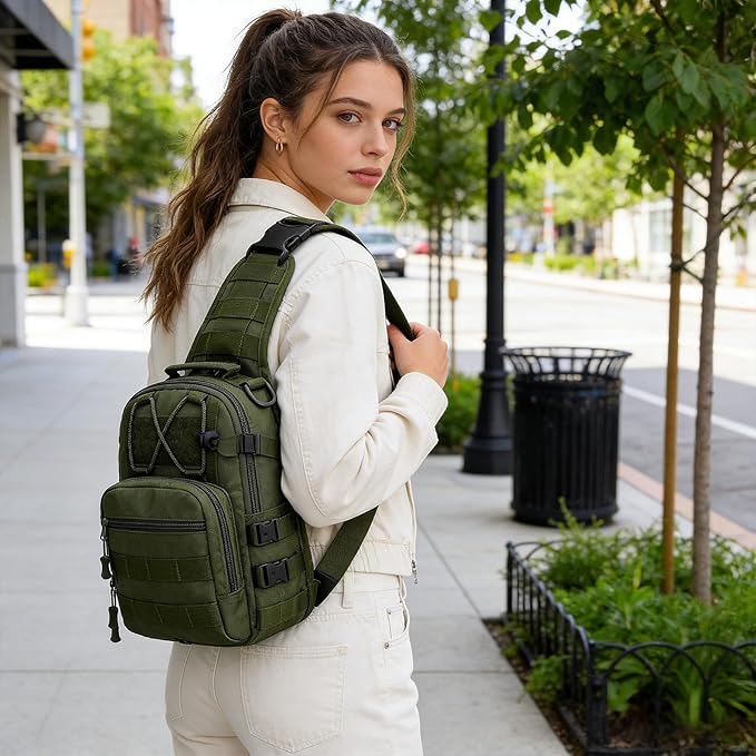 Viriber Tactical Backpack, Waterproof Military Cross-body Molle Sling Shoulder Backpack Chest Bag for Outdoor Every Day Carry Green