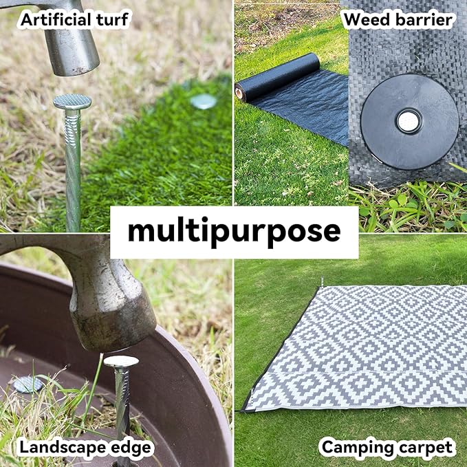 Spiral Landscape Stakes with Gasket, Heavy Duty Galvanized Metal Garden Landscape Stakes Kit for Securing Weed Barrier Fabric, Artificial Turf, Floor Mat and More (6 Inch Stake + Gasket, 300)