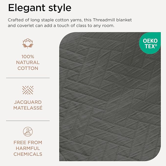 Threadmill Luxury Cotton Blankets for Queen Size Bed | All-Season 100% Cotton Queen Size Blanket | Criss Cross Jacquard Cozy Lightweight, Soft Breathable Coverlet fits Full Size Bed, 90x92 | Dark Grey