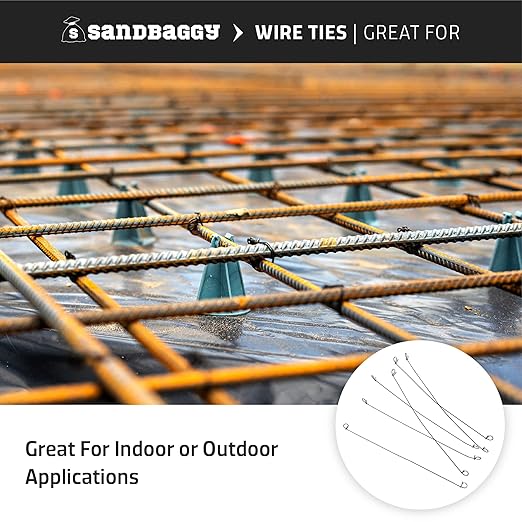 Sandbaggy Double Loop Rebar Wire Bar Ties | 16 Gauge | Made of Industrial Grade Wire | Great for Securing Rebar, Sandbags & More | Extra Long Length (18 Inch Length, Pack of 100)