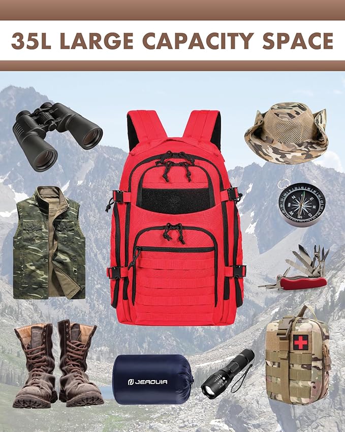 TRAILKICKER Military Tactical Backpack for Men, 35L Tactical Laptop Backpack, Tactical Bag Bug Out Bag, Army 3 Days Assault Pack - Red