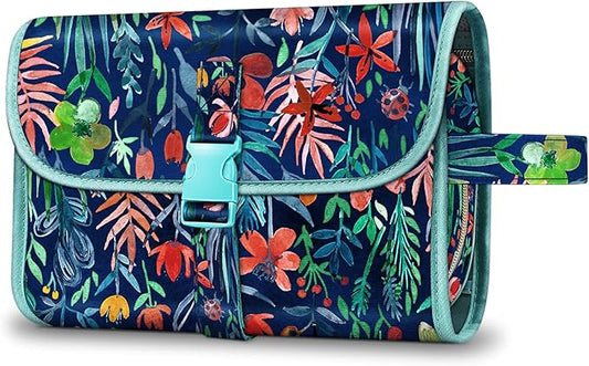 Fintie Portable Toiletry Cosmetic Travel Bag, Large Water Resistant Hanging Makeup Organizer Storage Pouch Case for Women Girls (Jungle Night)