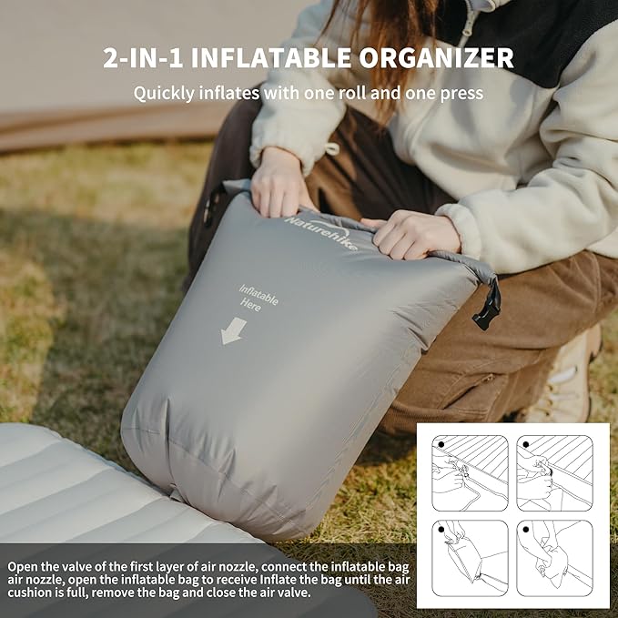 Naturehike 20oz Ultralight Sleeping Pad with Sidewalls, Insulated Inflatable Sleeping Pad 6.5R, Lightweight Sleeping Mat for Camping, Hiking, Backpacking, 10cm Thickened