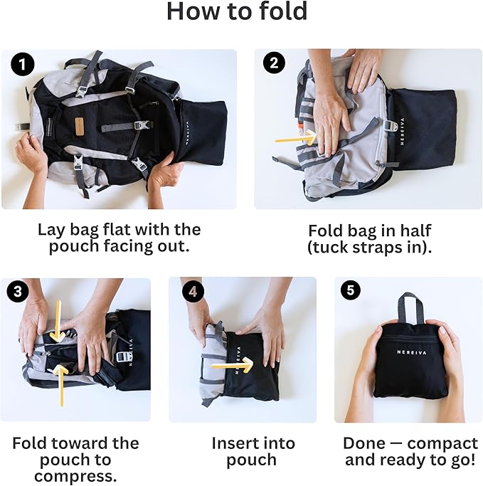 Foldable Backpack with Rain Cover - Multiple Pockets - Waterproof Lightweight Packable Backpack for Travel Camping, 35L Hiking Foldable Daypack for Men Women Black