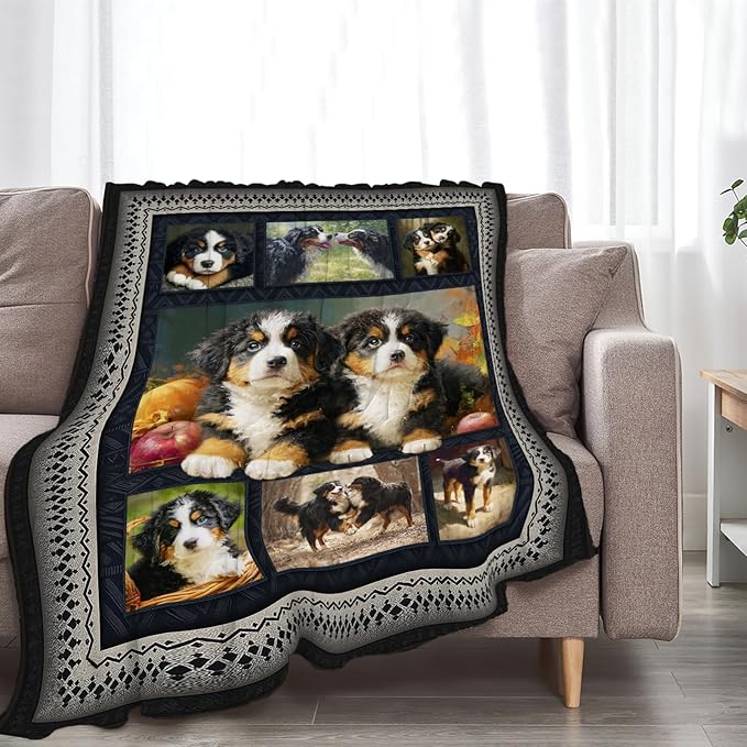 Bernese Mountain Dog Blanket Cute Dogs Animal Throw Blankets Gifts for Girls Boys Kids Dog Lover Soft Cozy Fleece Plush for Couch Sofa Bed 60"x50"