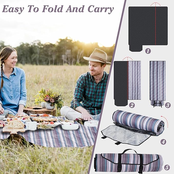 Large Picnic Mat, Outdoor Camping Mat, Tent Mate. Easy to Carry and Store, Water-Resistant, Dust-Proof Sand-Proof, Machine Washable. Thickened. For Picnics, Lawns, Concerts, Outdoor Adventures.