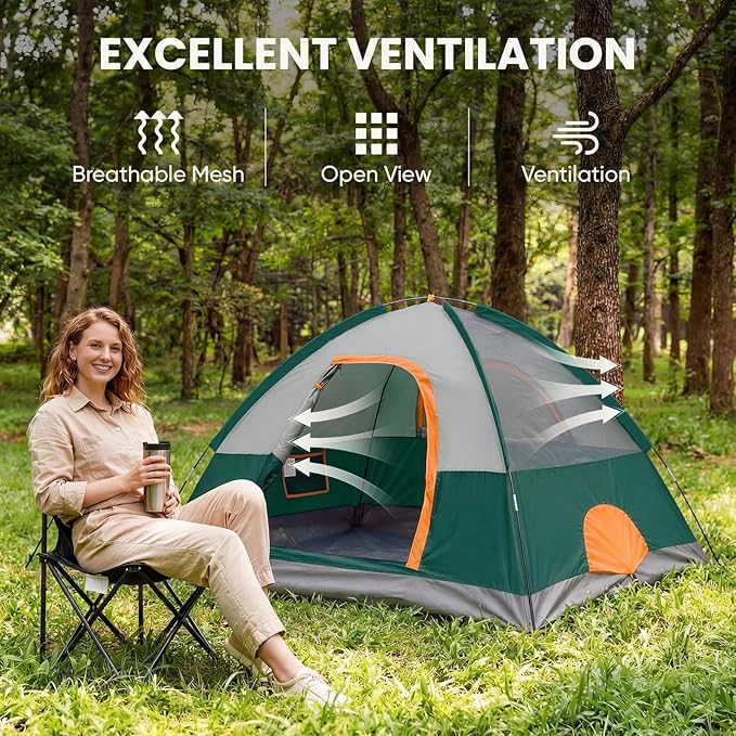 NEWBULIG 2-4 Person Camping Tent, Lightweight 5 Min Easy Setup, Waterproof Windproof Dome Tent with Rainfly for Outdoor, Hiking, Backpacking, Beach