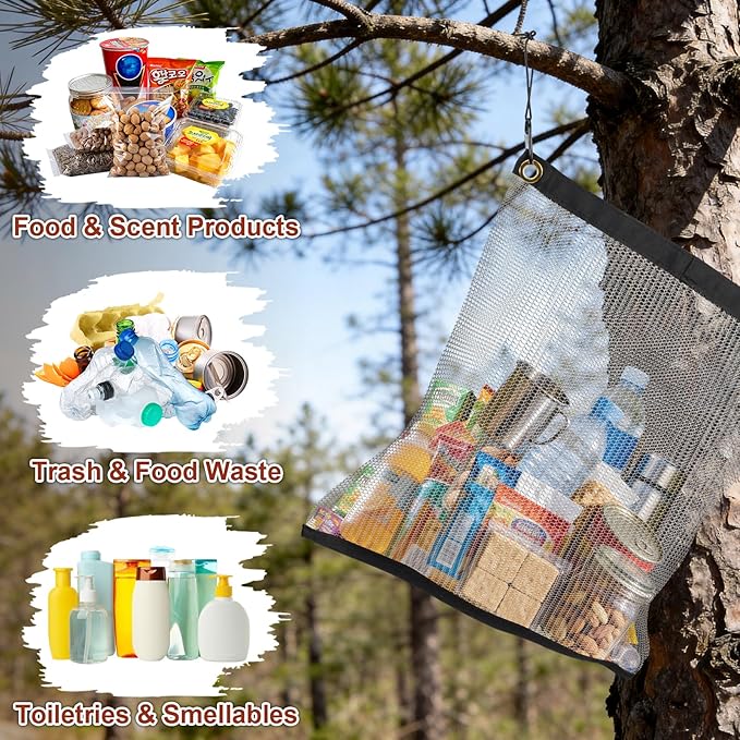 2 Pack Ultralight Rodent Proof Bear Bags, Wire Mesh Hanging Food Storage Bags for Camping and Backpacking, Critter Protection Kit with Nylon Rope and Carabiners