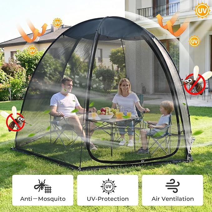 Alvantor® Pop Up Screen House Tent, Snap-fit Mesh Screen Gazebo with Peaked Roof, Portable Screen Room Canopy Shelter with Sandbags for Camping, Backyard, Picnic