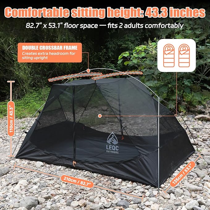 2 Person Lightweight Backpacking Tent – 5000mm Waterproof Silicone Nylon, 7001 Aluminum Poles, YKK Zippers, Compact 3-Season Hiking & Camping Tent with Front Vestibule