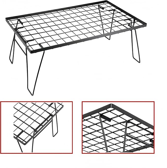 Foldable Multipurpose Stackable Storage Rack - Ideal for Camping, Indoor & Outdoor Use, 66lbs Load Capacity, Steel Construction