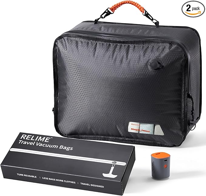 Apex Series Vacuum Bags for Travel Luggage, 180° Open, Reusable Compression Bags for travel Pack, Vacuum Seal Packing Cube for Cloth (1Medium+Pump)