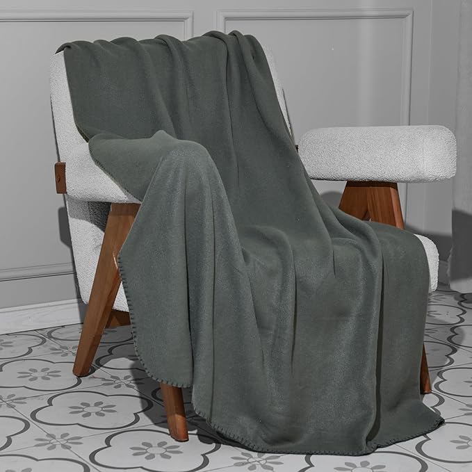 CAI TENG Fleece Blankets Bulk 6 Pack Throw Blankets for Couch Bed 50x60 inch Kids Blanket Warm Soft Cozy Travel Blankets Lightweight Pet-Friendly Small Throws Camping Gifts Green-Grey