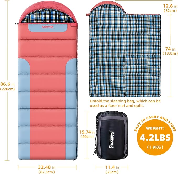 Cotton Flannel Liner Sleeping Bag for Adults Teens Kids, Cold Weather &Warm, 3 Seasons, Lightweight Compact Camping Essentials Equipment, Hiking, Outdoor, Travel