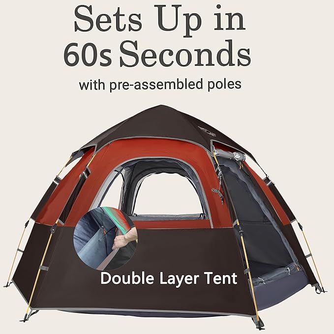 Camping Tent with Instant Setup, 2/3 Person Weatherproof Easy Quick Set Up in 60 Seconds with Rainfly Backpack Tent for Family Camping & Hiking, Upgraded Ventilation,Center Height 66-inch