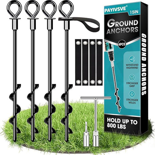 Trampoline Anchors Set of 4 - Heavy Duty Trampoline Stakes - Ground Anchors Resistant High Wind - Ground Stakes Heavy Duty with Straps