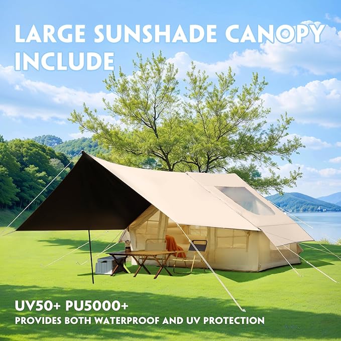 YOLENY 2/4/6 Person Inflatable Tents for Camping, Quick Setup in 2 Minutes with Hand Pump, Oxford Blow Up Tent with Skylight & Canopy, Spacious Cabin Tent for Family Camping & Hiking