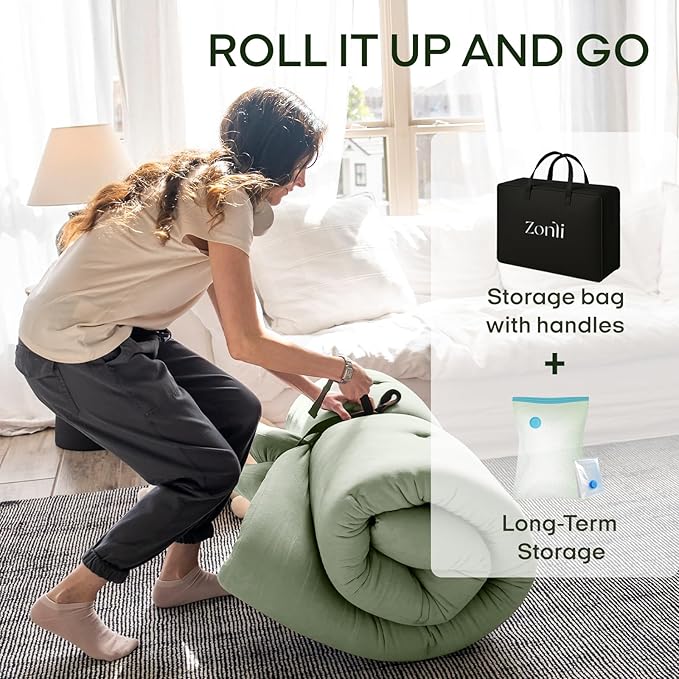 ZonLi Japanese Floor Futon Mattress Twin Size 75"x 39", 100% Cotton Cover 2.5'' Thicken Tatami Mattress, Foldable Sleeping Pad, Portable Dormitory Tatami Mat, Roll Up Floor Lounger Bed for Adult