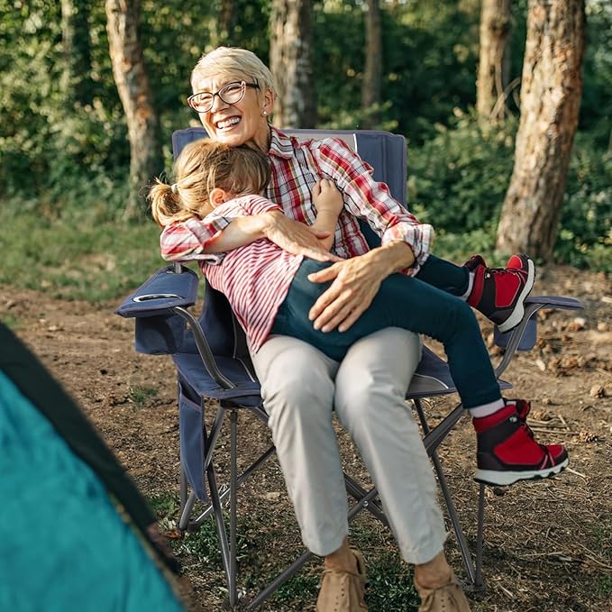 Folding Camping Chairs for Adults, Padded Folding Chairs for Outside Heavy Duty with Cup Holders & Side Pocket, Support up to 500 lbs, Blue
