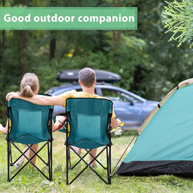Shellwei 2 PCS Folding Camping Chair with Cupholder and Carry Bag Regular Size Colorful Breathable Portable Lightweight Lawn Chair with Side Pocket for Fishing Hiking Beach Outdoor Activity