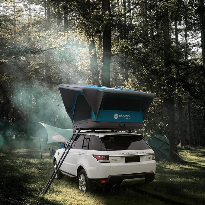 UNISTRENGH Waterproof Rooftop Tent, Portable Inflation Roof Top Tents Softshell, Pop up Roof-top Tent Camping for Jeep SUV Van Truck Car Tents with LED Lighting