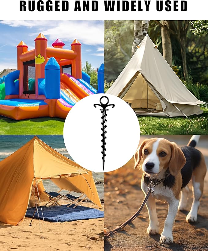 Christmas Inflatables Decoration Ground Stakes, Beach Umbrella Sand Anchor, Heavy Duty Plastic Grounding Screw In Tent Spikes, Outdoor and Yard Camping Canopy Stake Pole, Spiral Peg, 9" 20 pcs