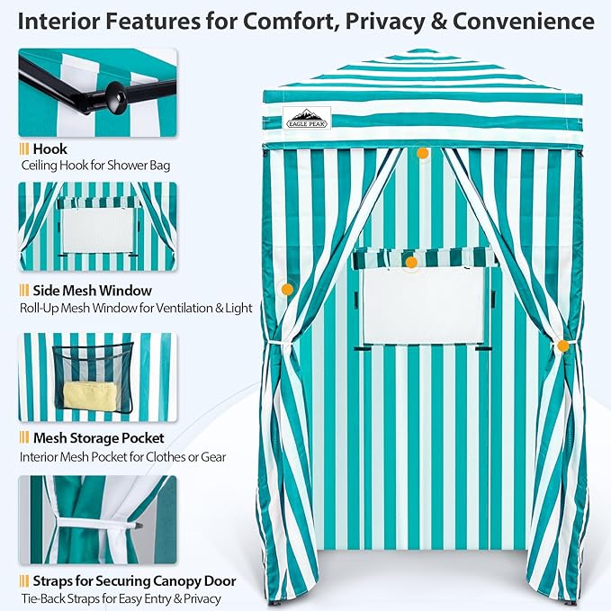 EAGLE PEAK Flex Ultra Compact 4x4 Pop-up Canopy, Sun Shelter, Changing Room, Portable Privacy Canopy Cabana for Pool, Fashion Photoshoots, or Camping, White/Light Blue