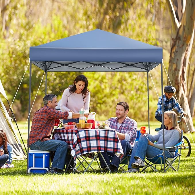 6.6 x 6.6 Ft Pop Up Canopy, 1 Person Instant Setup Canopy Tent with Push Center Lock, 8 Stakes, 4 Ropes & Carrying Bag, Portable Easy Up Gazebo Shelter for Outdoor Camp, Beach, Patio & Party