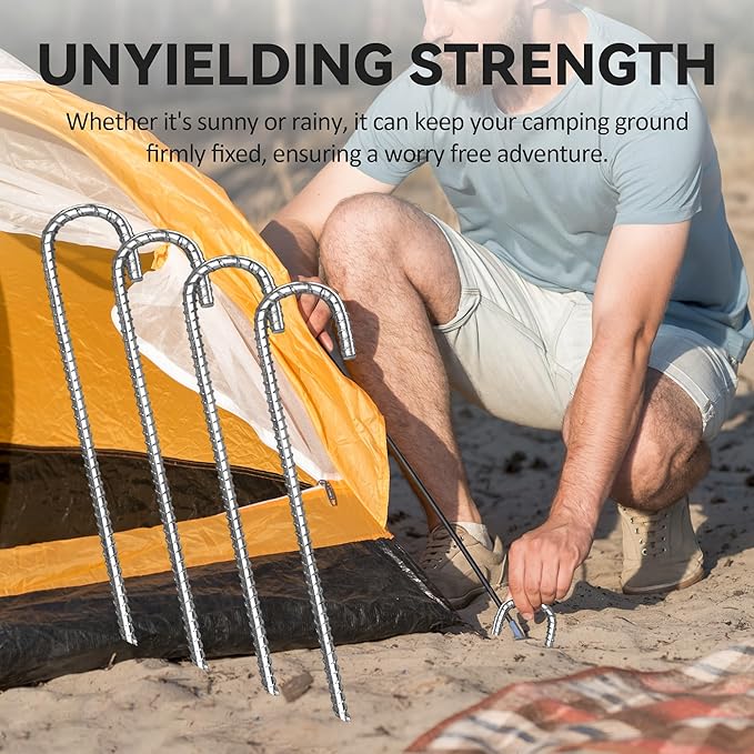 Toopify 12 Pack Rebar Stakes, 12 Inch Heavy Duty J Hook Galvanized Ground Anchors, Anti Rust Metal Steel Tent Stakes Garden Fence Stakes, Silver