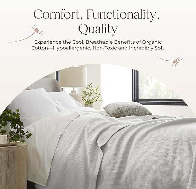 100% Organic Cotton Blanket - GOTS & Fairtrade Certified Organic Cotton Throw Blanket for Bed with Soft Warm & Breathable Single Knit Weave - Great as Bedspread or Coverlet (White, King/Cal King)