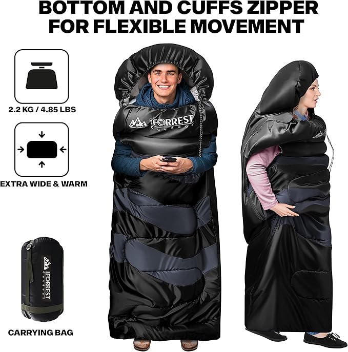 IFORREST Sleeping Bag - Single-Person Cold Weather Camping Sleep Bag for Adults and Teens - XXL 33in/ 40" - Extra-Wide & Warm for Big & Tall - All-Season Comfort
