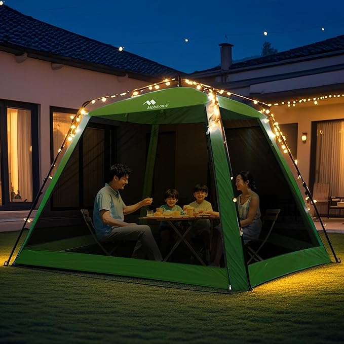 Pop Up Screen House Gazebo 8.2'x8.2'x75'', 4-6 Person Portable Screen Room with Sun & Insect Protection, Sturdy Frame Foldable Outdoor Canopy for Backyard, Camping, Park, Garden,Backyard-Olive Green