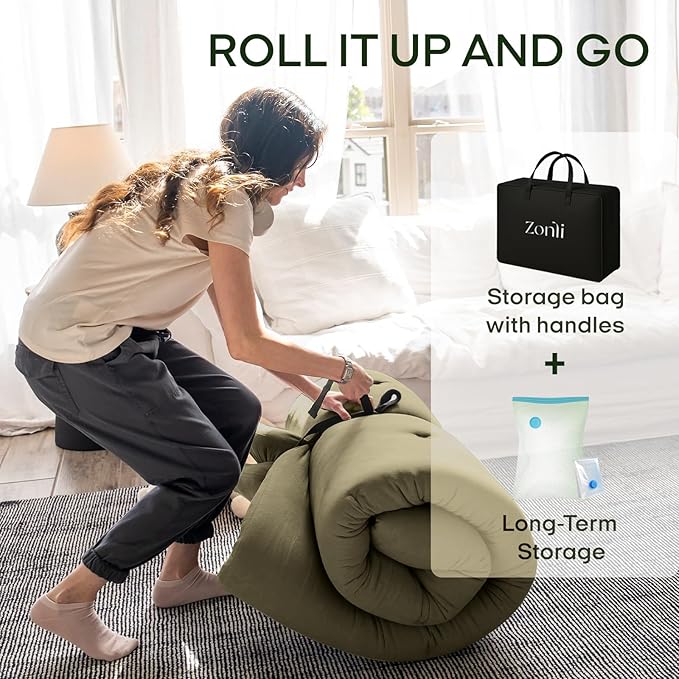 ZonLi Japanese Floor Futon Mattress Full Size 75"x 54", 100% Cotton Cover 2.5'' Thicken Tatami Mattress, Foldable Sleeping Pad, Portable Dormitory Tatami Mat, Roll Up Floor Lounger Bed for Adult