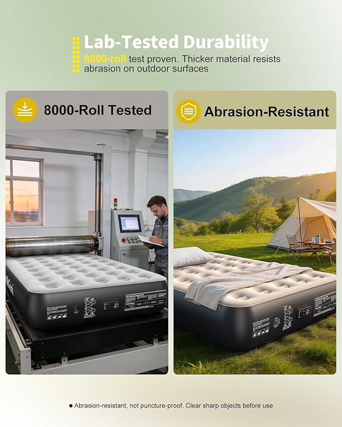 OhGeni Camping Air Mattress Full with Built in Pump, Family Choice Award Winner, 13" Raised Inflatable Blow up Mattress, Portable Foldable Bed with Upgraded Surface for Home & Outdoor, 600lbs