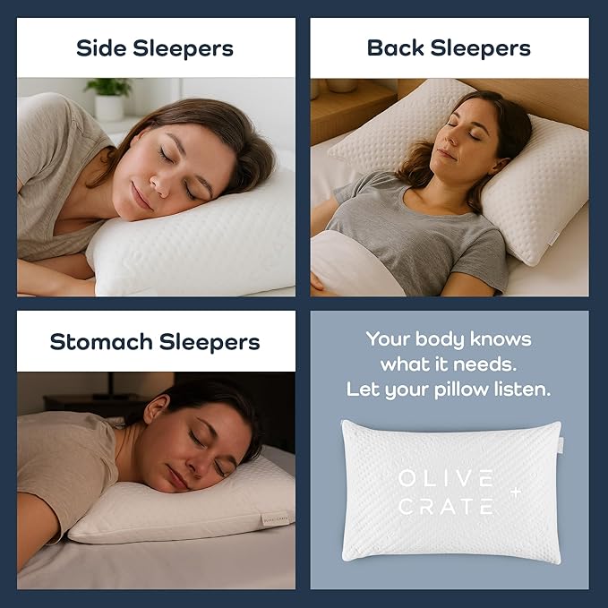 Olive + Crate BreathePure® Adjustable Loft Shredded Memory Foam Pillow - Queen Size - Cooling Pillow, Hypoallergenic Bed Pillows, CertiPUR-US Certified Foam, Ideal for Back, Stomach and Side Sleeper