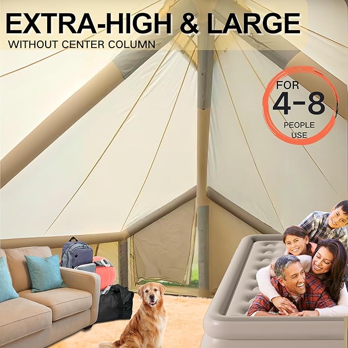 Inflatable Tent, Outdoor Easy Setup Inflatable Tents for Camping, Portable Blow Up Tent with Stove Jack, Cotton Canvas Material for Glamping, for 4 Season, 4/6/8/10 Person Use