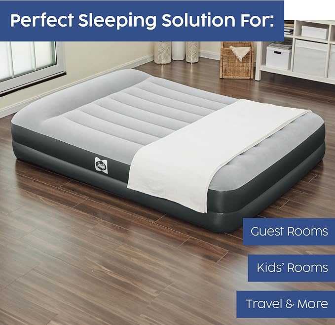 Sealy Tritech 16” Inflatable Air Mattress Bed with Built-in Pump, Storage Bag, and Repair Patch for Indoor and Outdoor Use, Queen