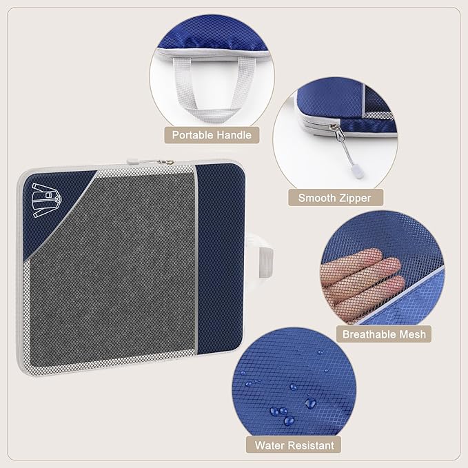 7 Set Compression Packing Cubes for Travel Women Men Kids Carry on, See-Through Mesh Packing Bags for Luggage, Expandable Travel Packing Organizers Bag for Suitcases Storage Sets (Navy Blue)